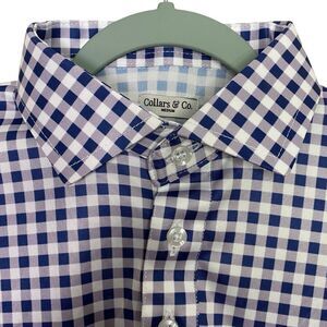 Collars & Co Polo Shirt Mens M Purple Gingham Plaid Golf Preppy Dress Collar NEW